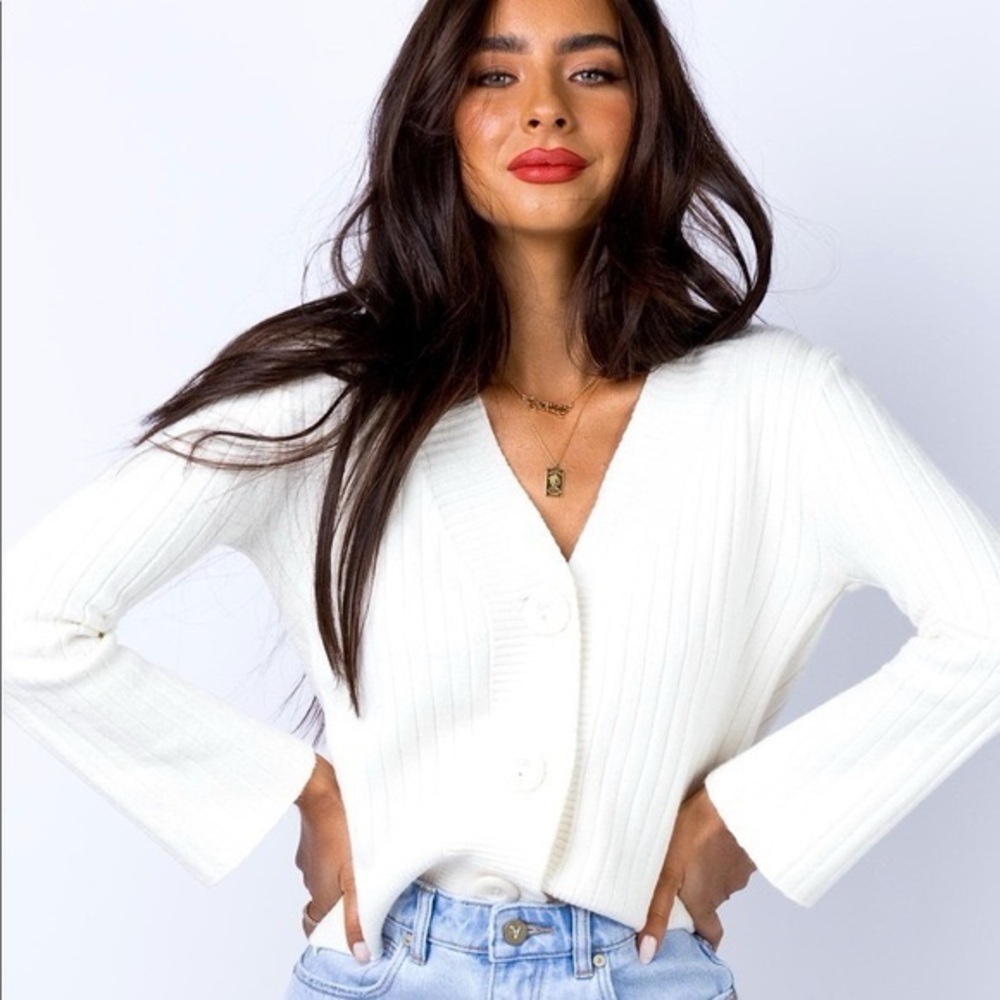 Princess Polly white cropped cardigan with bell sleeves